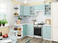 Небольшая угловая кухня в голубом и белом цвете Мытищи